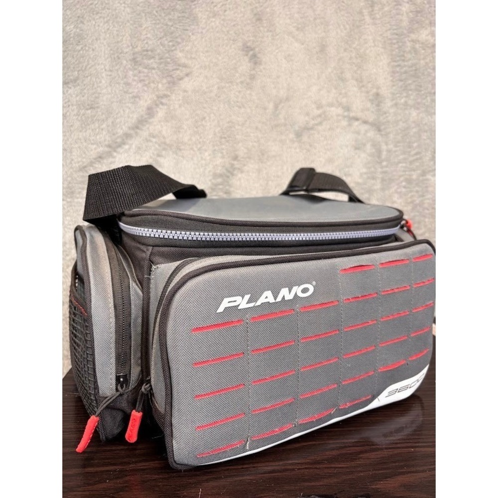 Plano 3600 Series Fishing Tackle Bag Gray Red with 3 Utility Boxes & MOLLE Grid